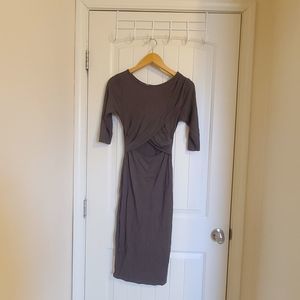Black Bead Olive Green Mid Length Cut Out Dress
